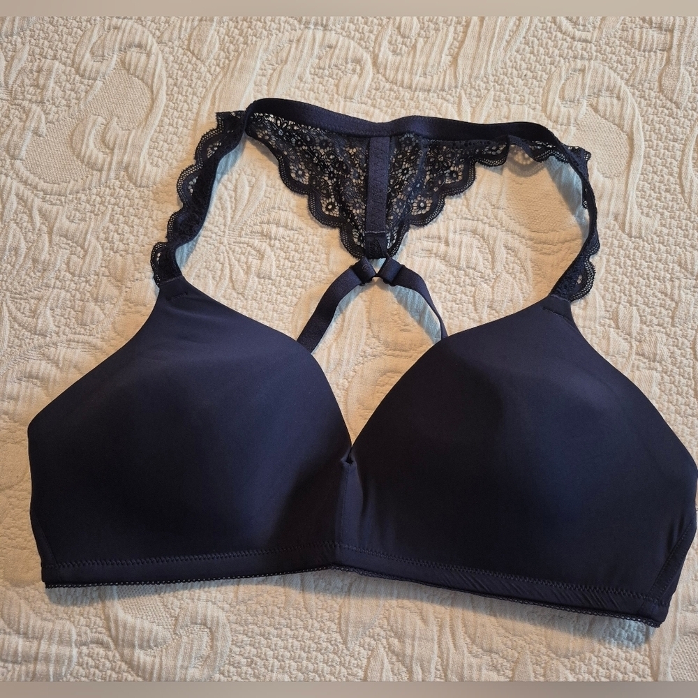 Aerie women's size 38D navy blue Real Happy Wireless Bra EUC